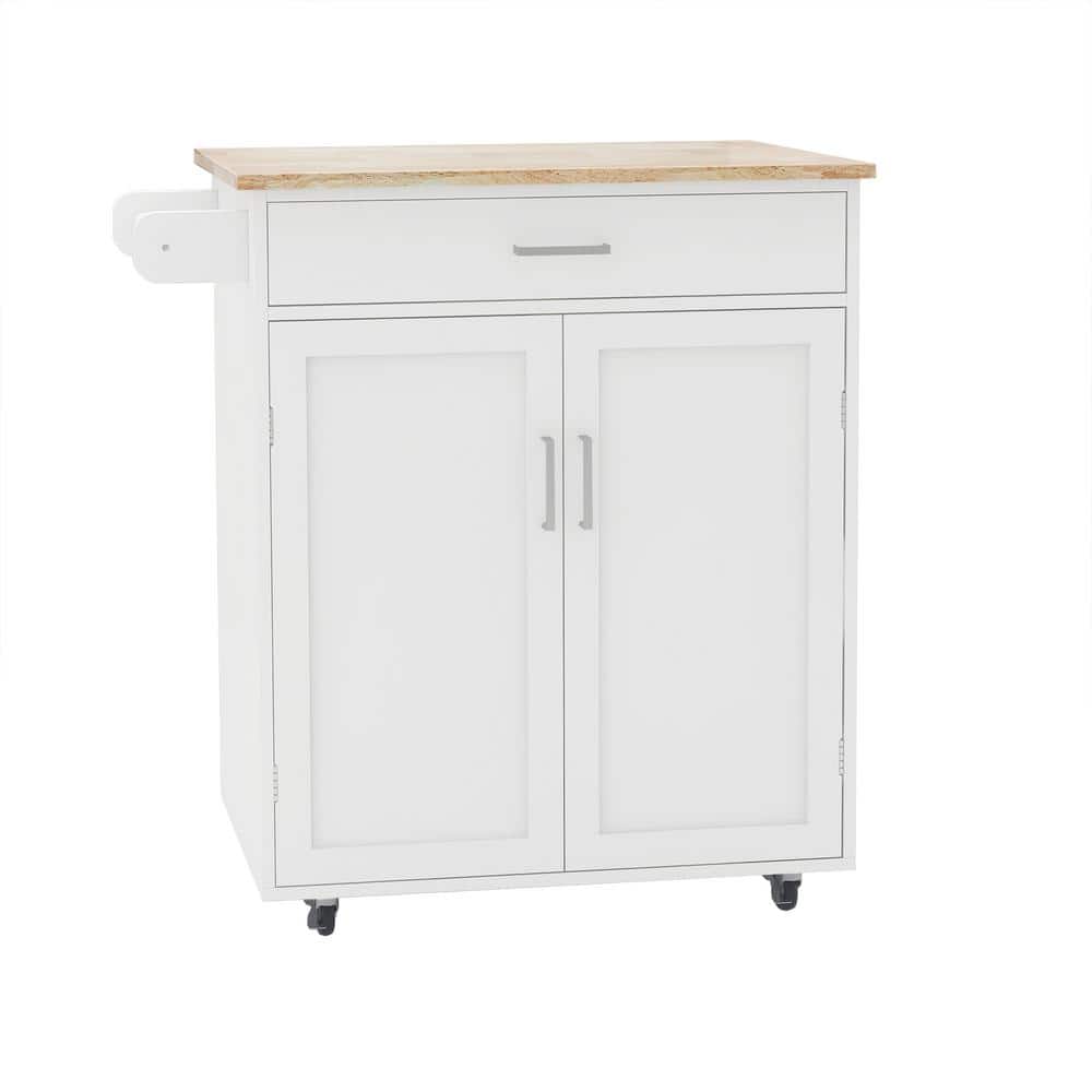 32.68 in. W Kitchen Cart in White with Solid Rubberwood Countertop - Hercitys