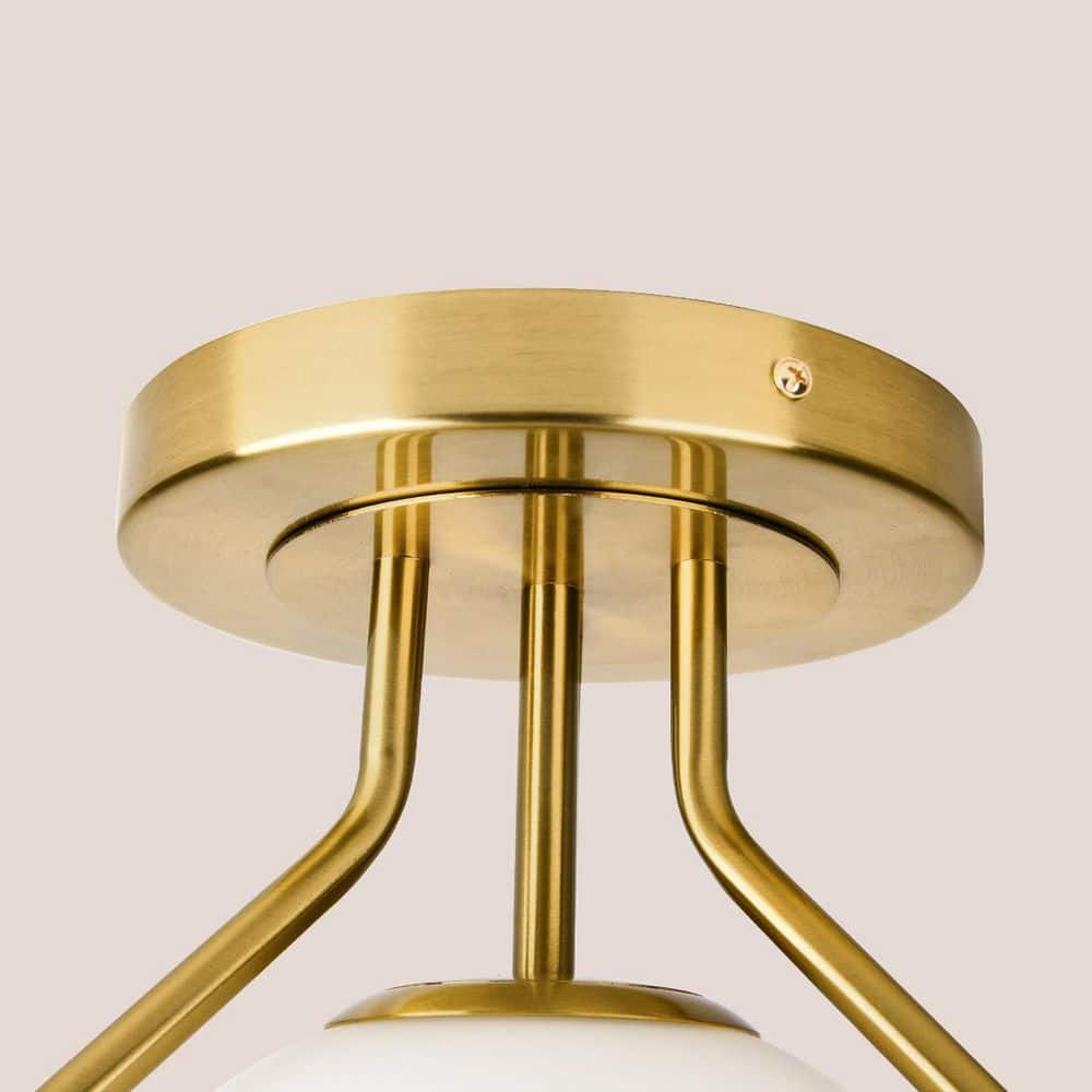 10 in. 1-Light Gold Semi-Flush Mount Ceiling Light Fixture with Milky Glass Globe Shade - Hercitys