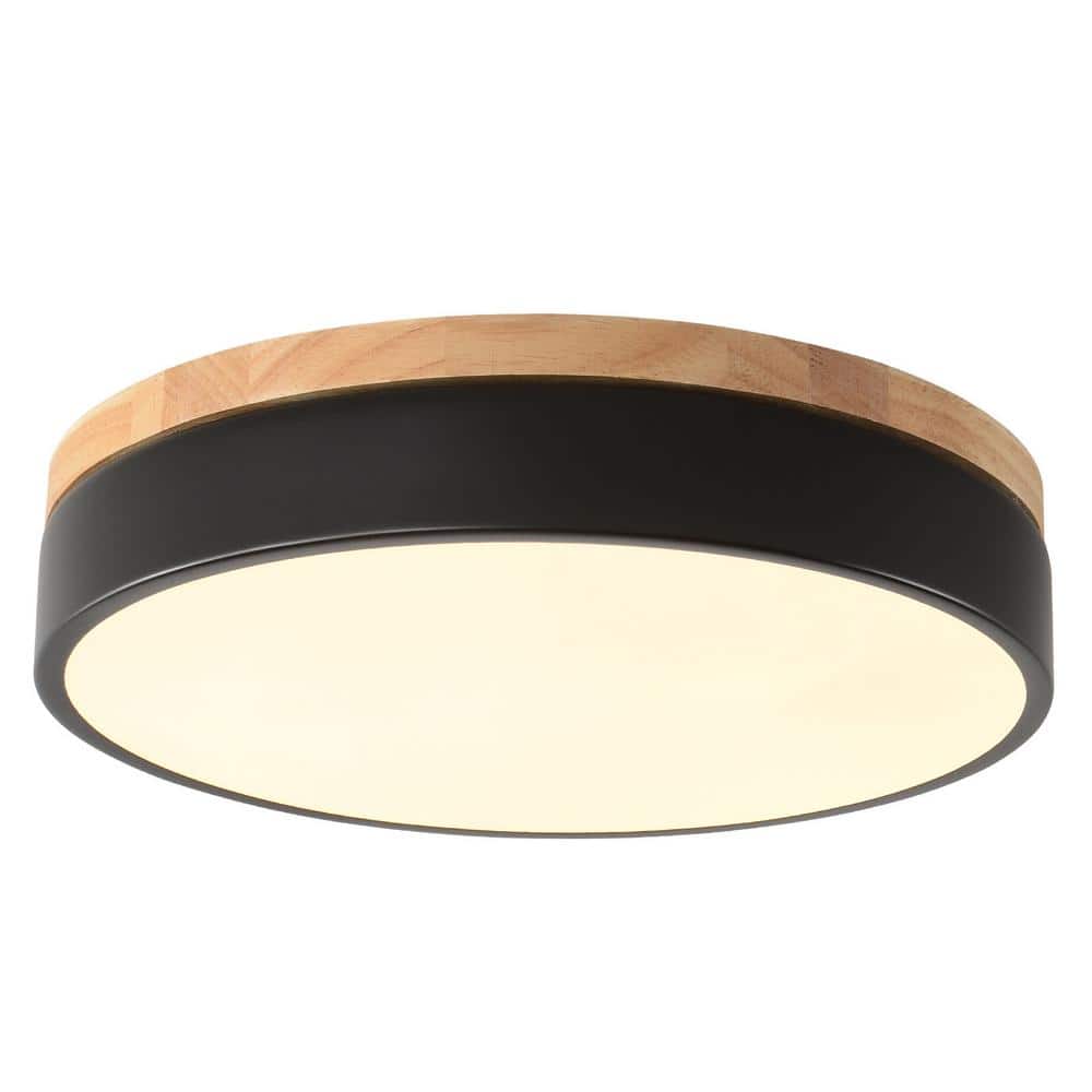11.81 in. 1-Light Modern Round Black Selectable LED Flush Mount Ceiling Light for Living Room Kitchen Balcony - Hercitys