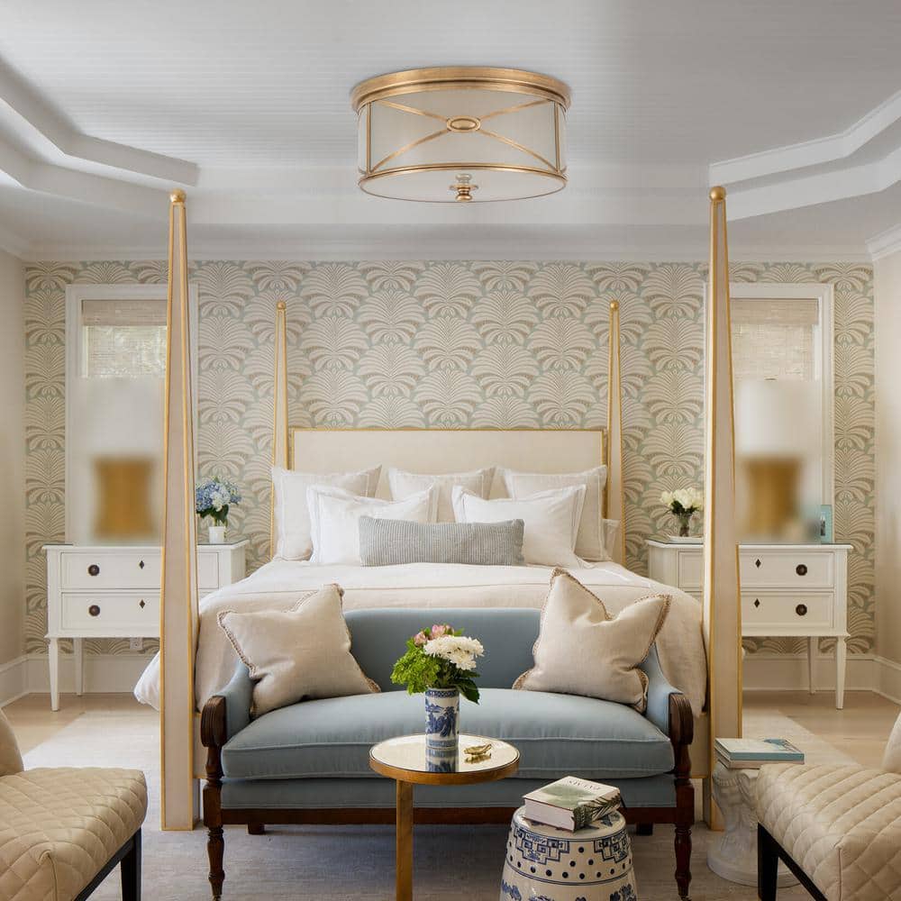 11.75 in. 2-Light Brass Flush Mount with Frosted Glass Shade and No Bulbs Included 1-Pack - Hercitys