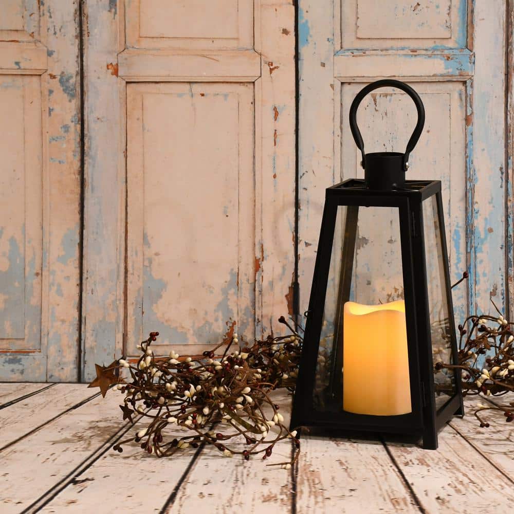 11 in. Tapered Metal Lantern with LED Candle - Hercitys