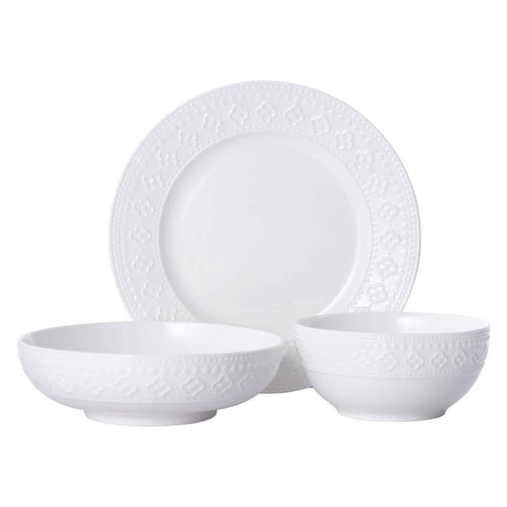 12-Piece Haisley White Stoneware Dinnerware Set (Service For 4) - Hercitys