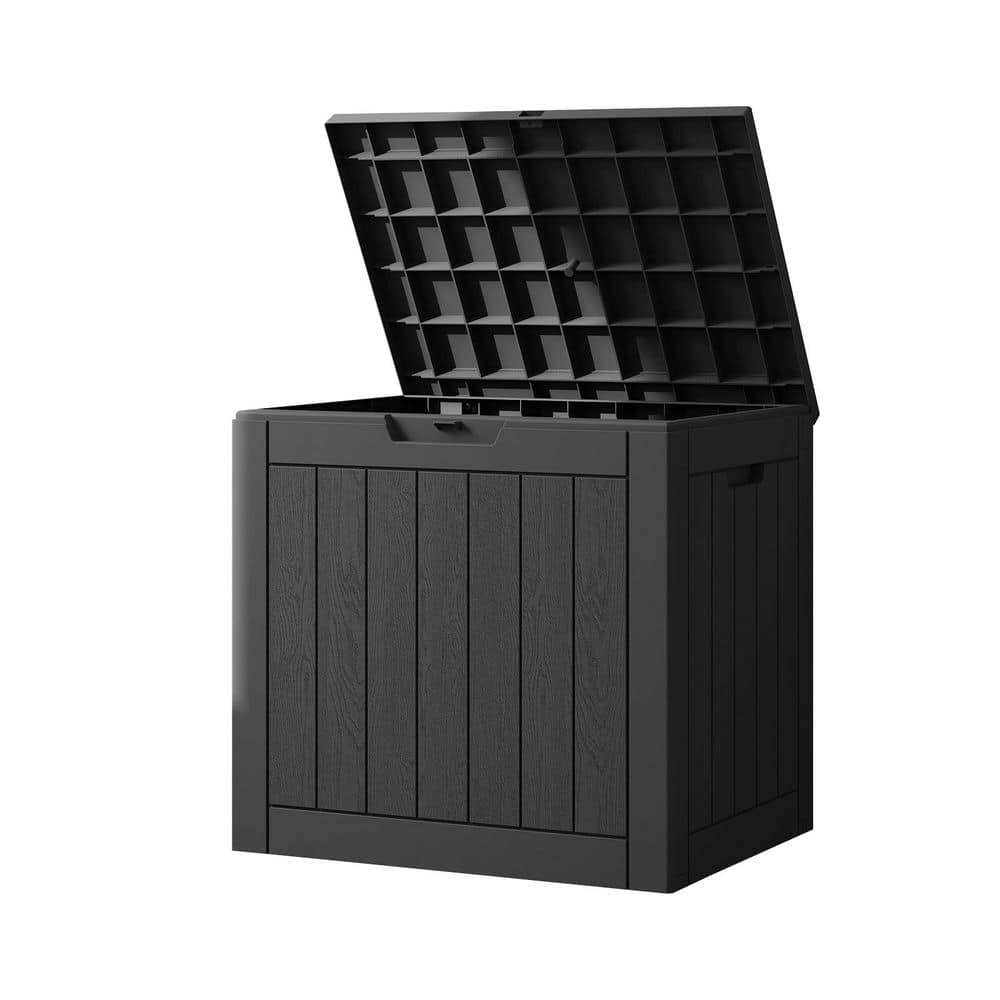 31 Gal. Black Weatherproof Resin Deck Box Outdoor Storage Box with Lockable Lid - Hercitys