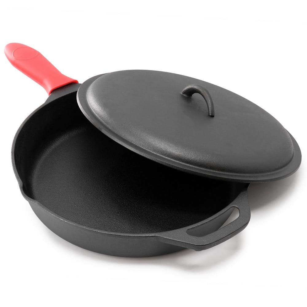 12 Inch Pre-Seasoned Cast Iron Skillet with Cast Iron Lid - Hercitys
