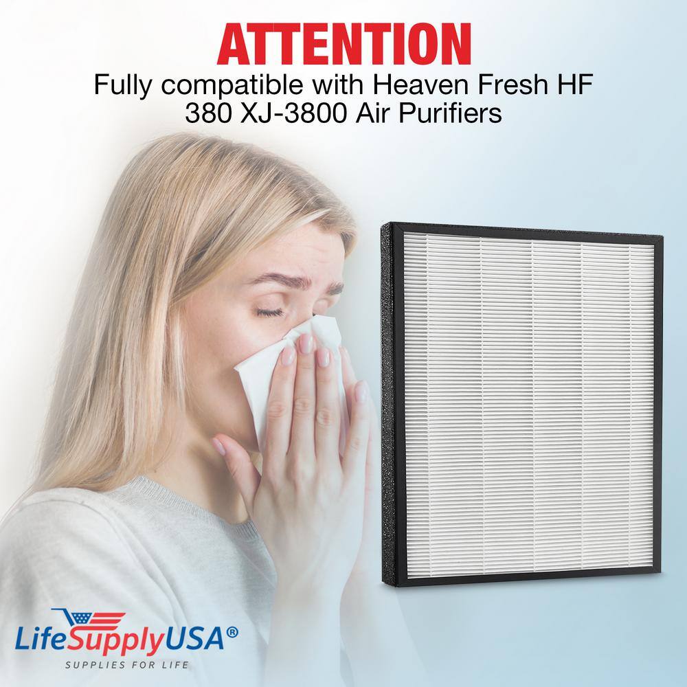 2-in-1 True HEPA Air Cleaner Replacement Filter plus Activated Carbon Charcoal Compatible w/ Heaven Fresh HF 380 XJ-3800 - Hercitys