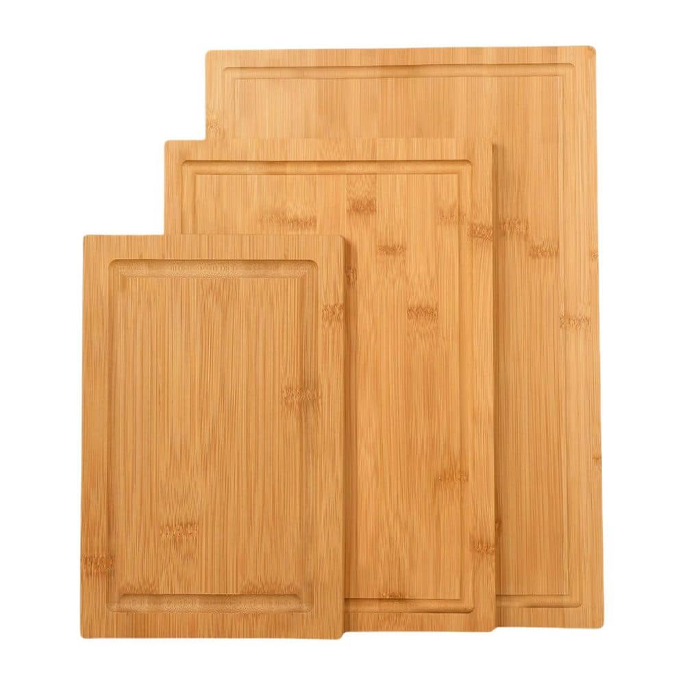 3-Piece Bamboo Cutting Boards Set with Juice Groove, Bamboo Chopping Board Set for Meat and Vegetables - Hercitys