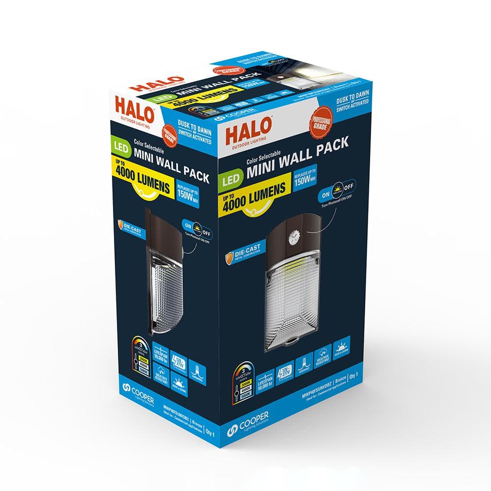 150- Watt Equivalent, Integrated LED, Bronze Finish, Dusk to Dawn Mini Wall Pack Light, Selectable CCT 3000K/4000K/5000K - Hercitys