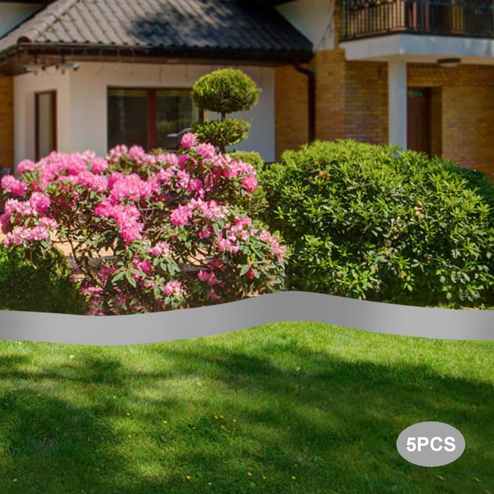 39 in. x 6.6 in. Gray Steel Garden Edging Border Metal Landscape Edging Lawn Edge for Garden Yard (5-Pieces) - Hercitys