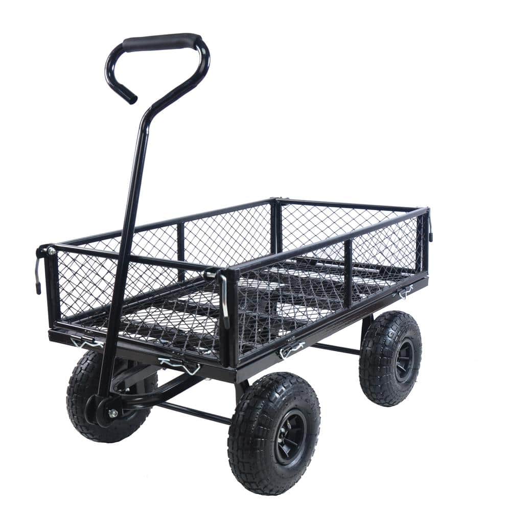 3.25 cu. ft. Metal Garden Cart with Removable on 4 Sides in Black - Hercitys