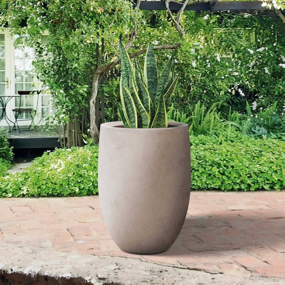22 in. H Weathered Tall Concrete Planter, Modern Decorative Pot with Drainage Hole & Plug for Outdoor - Hercitys