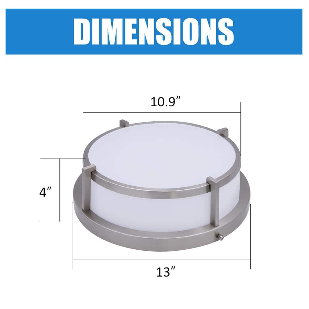 13 in. Brushed Nickel Dimmable Flush Mount with Plastic Shade Dim to Warm 2700K-4000K and Integrated LED Light - Hercitys