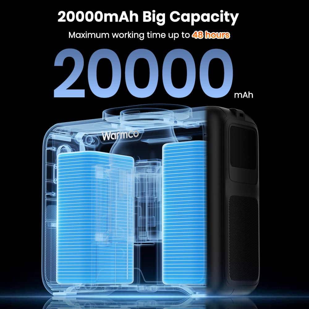 2 in. 4-Speeds Personal Fan in Black, 20000mAh Rechargeable Clip On Belt Fan with LED Light, 16000 RPM - Hercitys