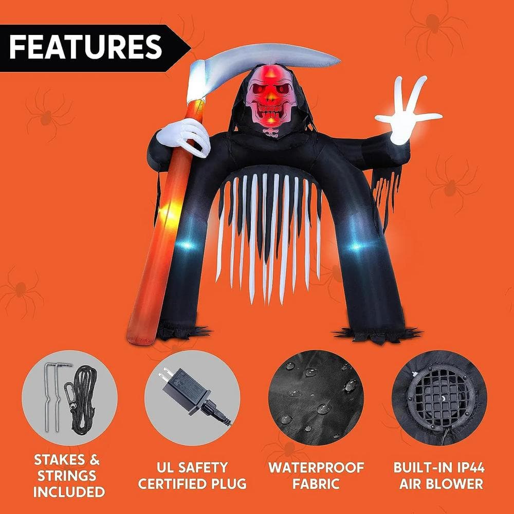 10.5 FT Black Halloween Inflatable Grim Reaper Archway made of Polyester - Hercitys