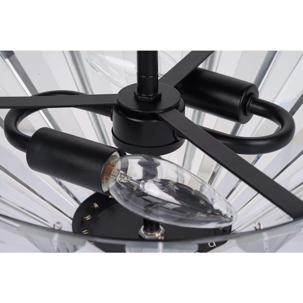 11 in. 2-Light Matte Black Transitional Semi-Flush Mount with Clear Glass Faceted Shade and No Bulbs Included - Hercitys