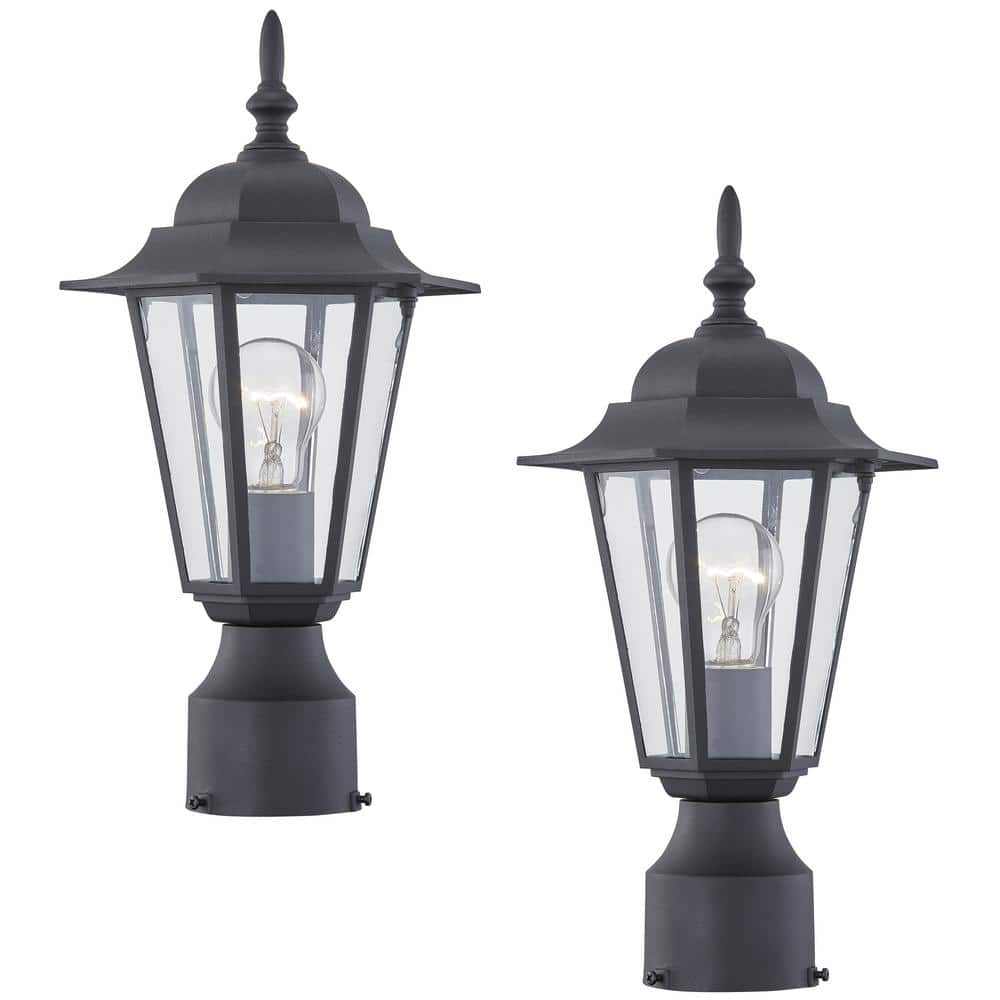 1-Light Textured Black Outdoor Post Lantern with Clear Glass(2-Pack) - Hercitys