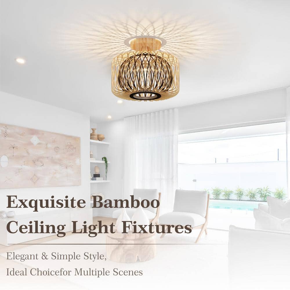 10.4 in. 1-Light Boho Bash Flush Mount with Handcrafted Bamboo Shade, Bulb Not Included, 1 Piece - Hercitys