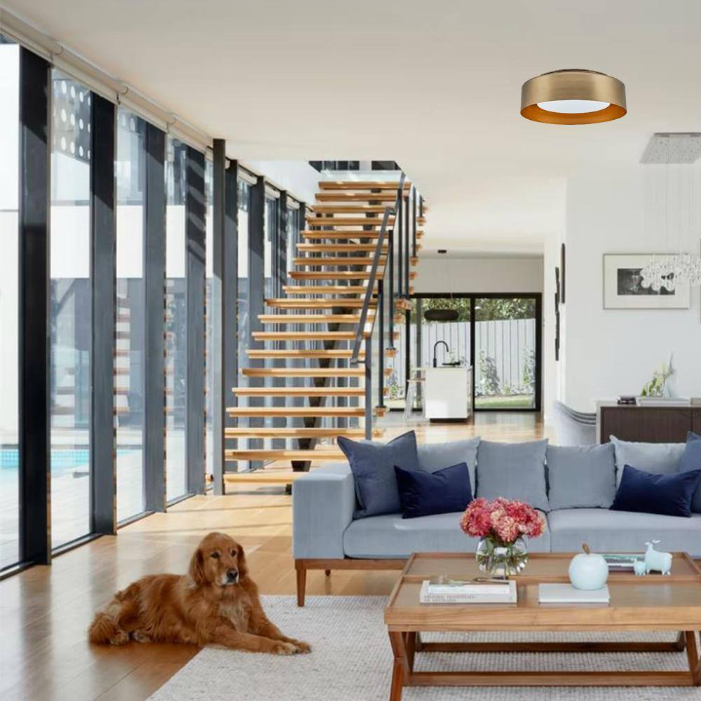 15.75 in. 3-Light Gold Flush Mount with Satin Opal Glass Shade and No Bulbs Included - Hercitys