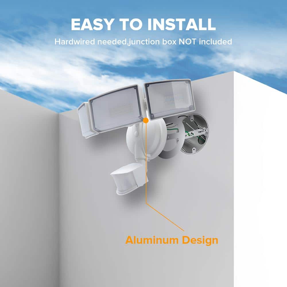 3-Head 342 Watt Equivalent Integrated LED White Weather Resistant Motion Sensing Area Light, 5000K - Hercitys