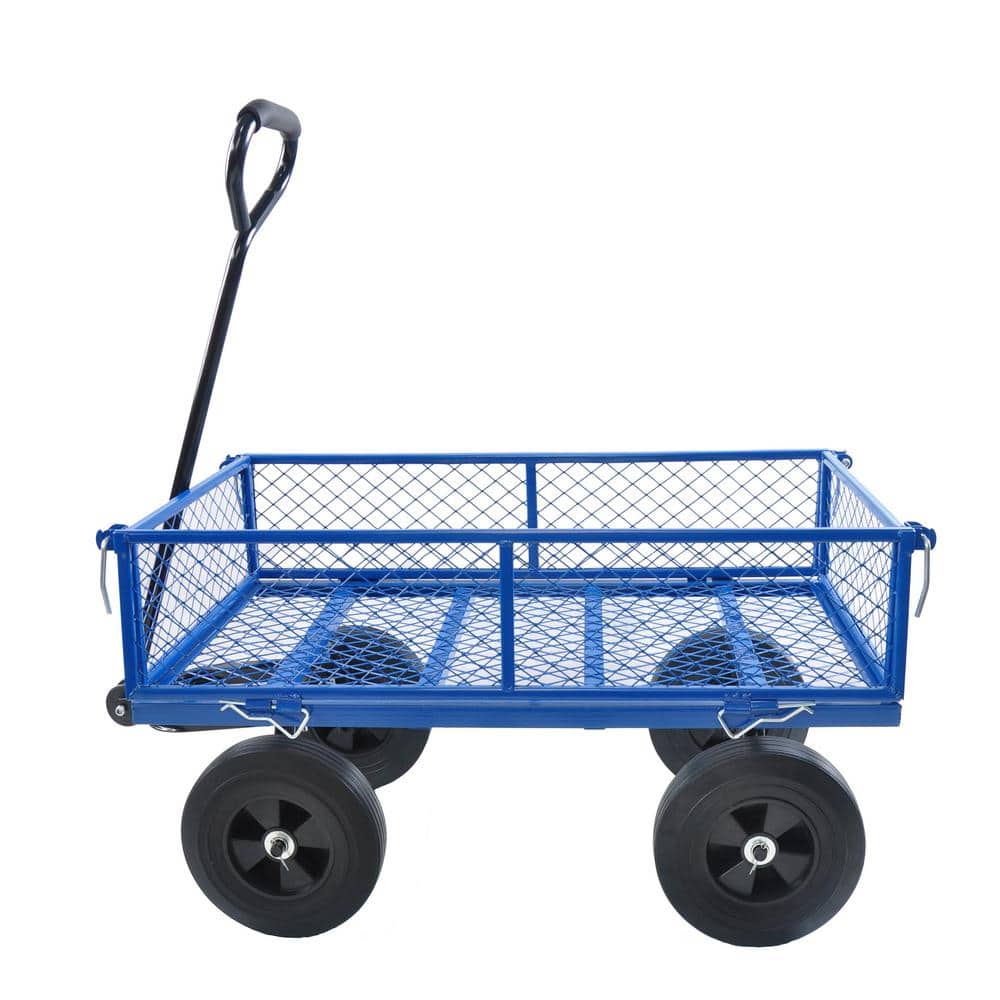 3.53 cu. ft. Steel Garden Cart Heavy-Duty Outdoor for Firewood Transport, Blue - Hercitys