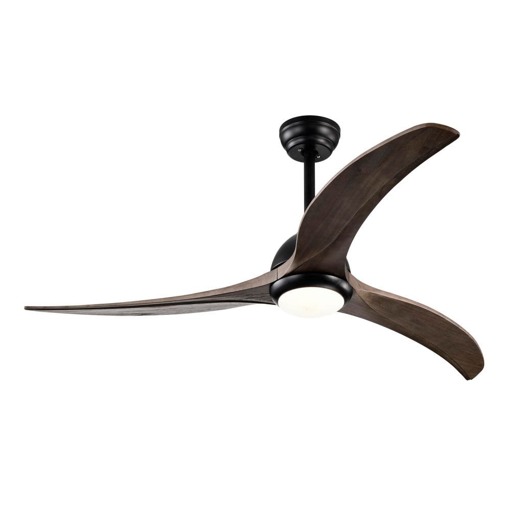 52 in. Integrated LED Indoor/Outdoor Matte Black Low Profile Ceiling Fan with Solid Wood Blades and Remote Control - Hercitys