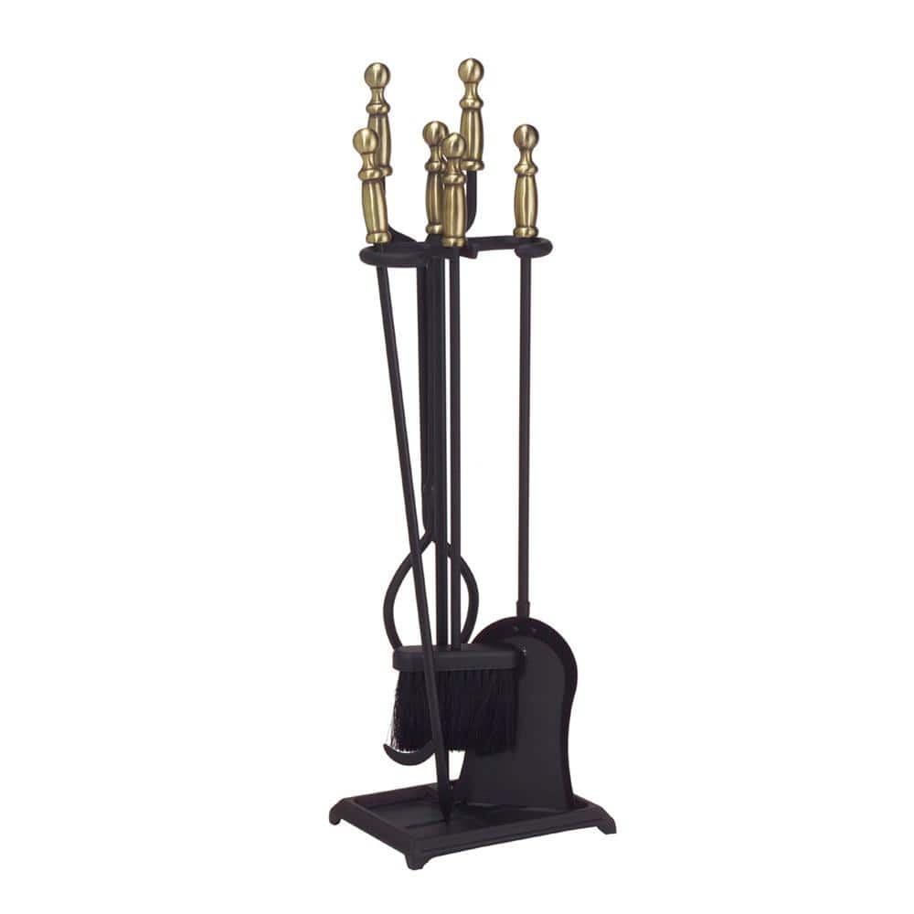 30 in. Tall 5-Piece Black and Antique Brass Westminster Fireplace Tool Set - Hercitys