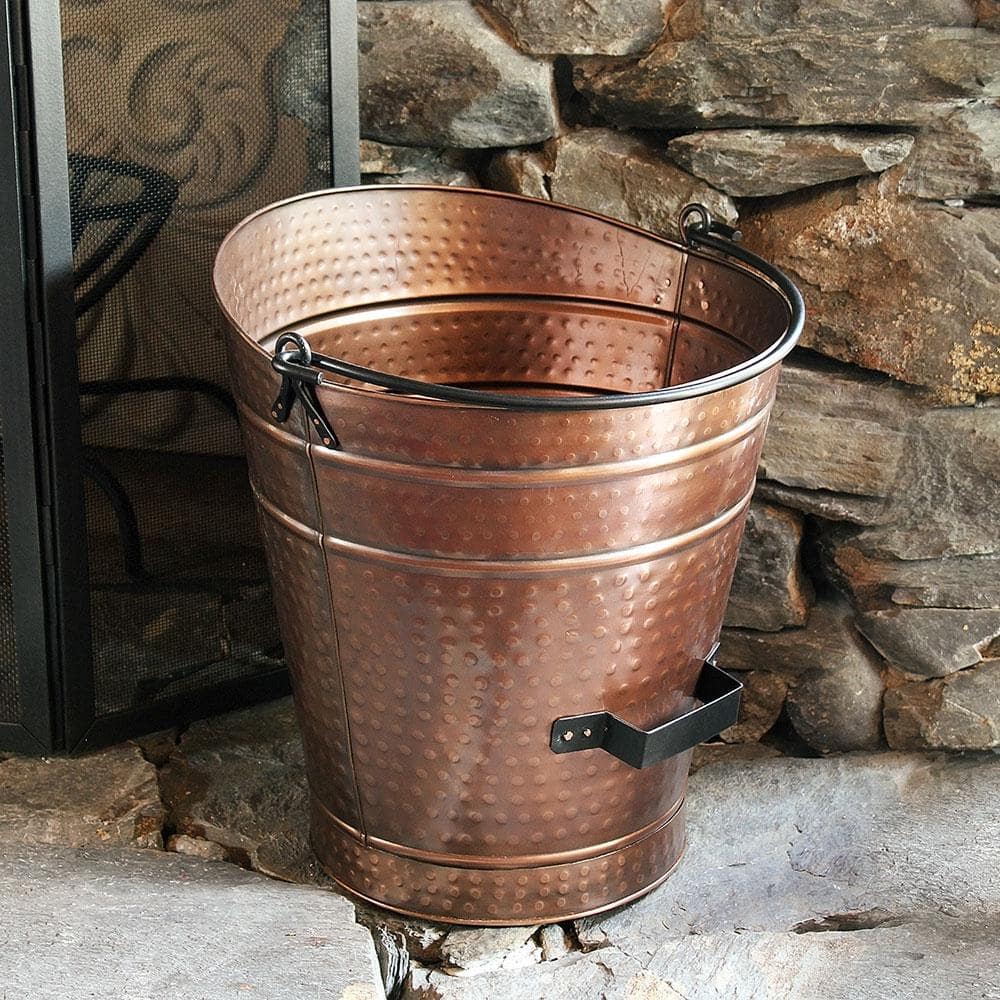 18 in. Tall Copper Traditional Galvanized Steel Round Large Pellet Bucket with Handles - Hercitys