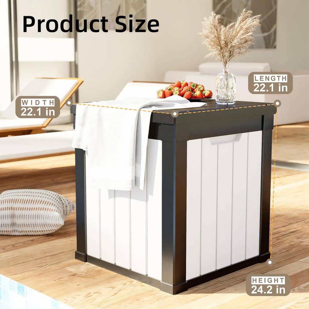 50 Gal. Durable Plastic Outdoor Storage Deck Box in Black & White - Hercitys