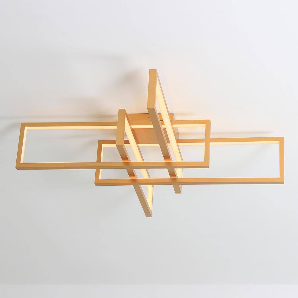 32.2 in. 4-Light Gold Rectangle Dimmable LED Flush Mount with Remote Control - Hercitys