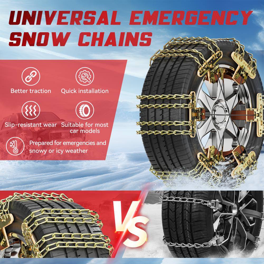 10-Pack Snow Chains Adjustable Tire Chains for Car Width 8.5-11.2 in. Thickened Car Anti Skid Tire Chains (Set of 10) - Hercitys