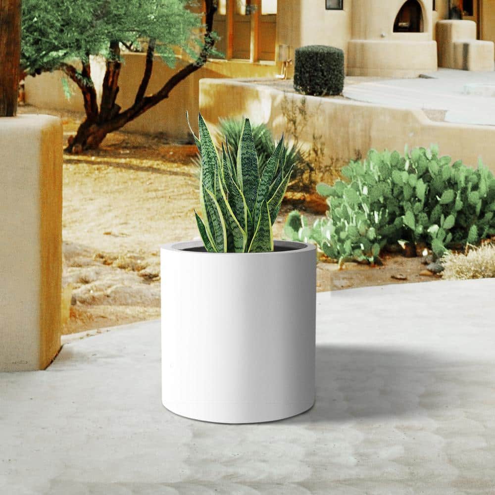 13 in. D Solid White Concrete Outdoor Planter, Flower Pot, Modern Round Plant Pot for Garden with Drainage Hole - Hercitys