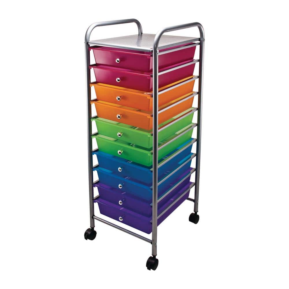 10-Drawer Steel File Organizer Cart in Multi-Colors - Hercitys