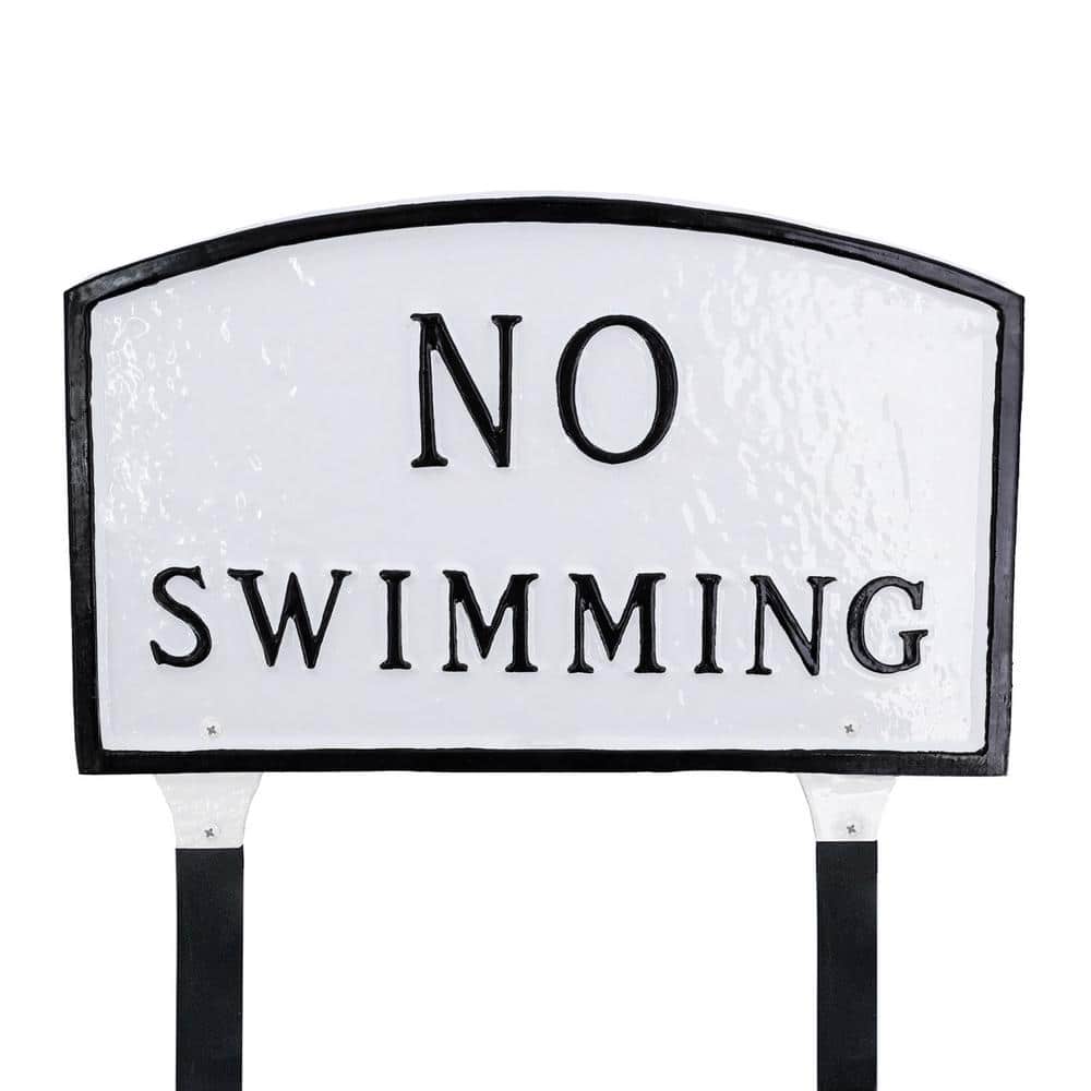 10 in. x 15 Standard Arch No Swimming Statement Plaque Sign with Lawn Stakes – White/Black - Hercitys