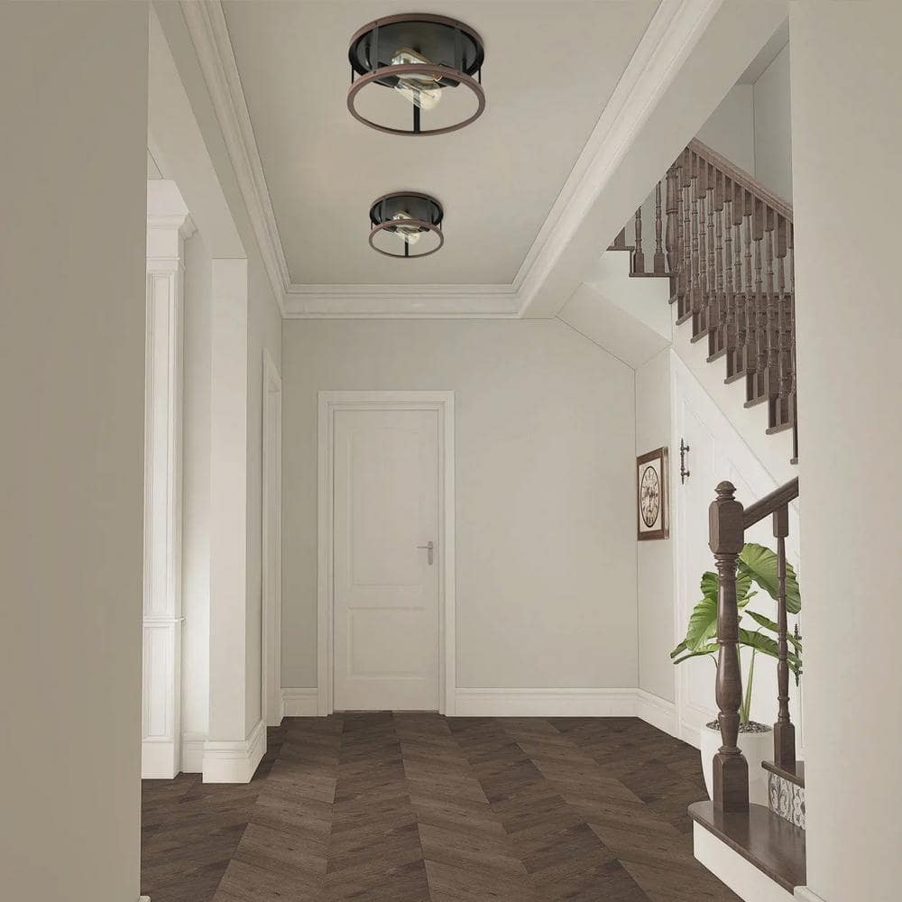 11.4 in. 2-Light Farmhouse Oil Rubbed Bronze Flush Mount Ceiling Lighting Fixtures - Hercitys
