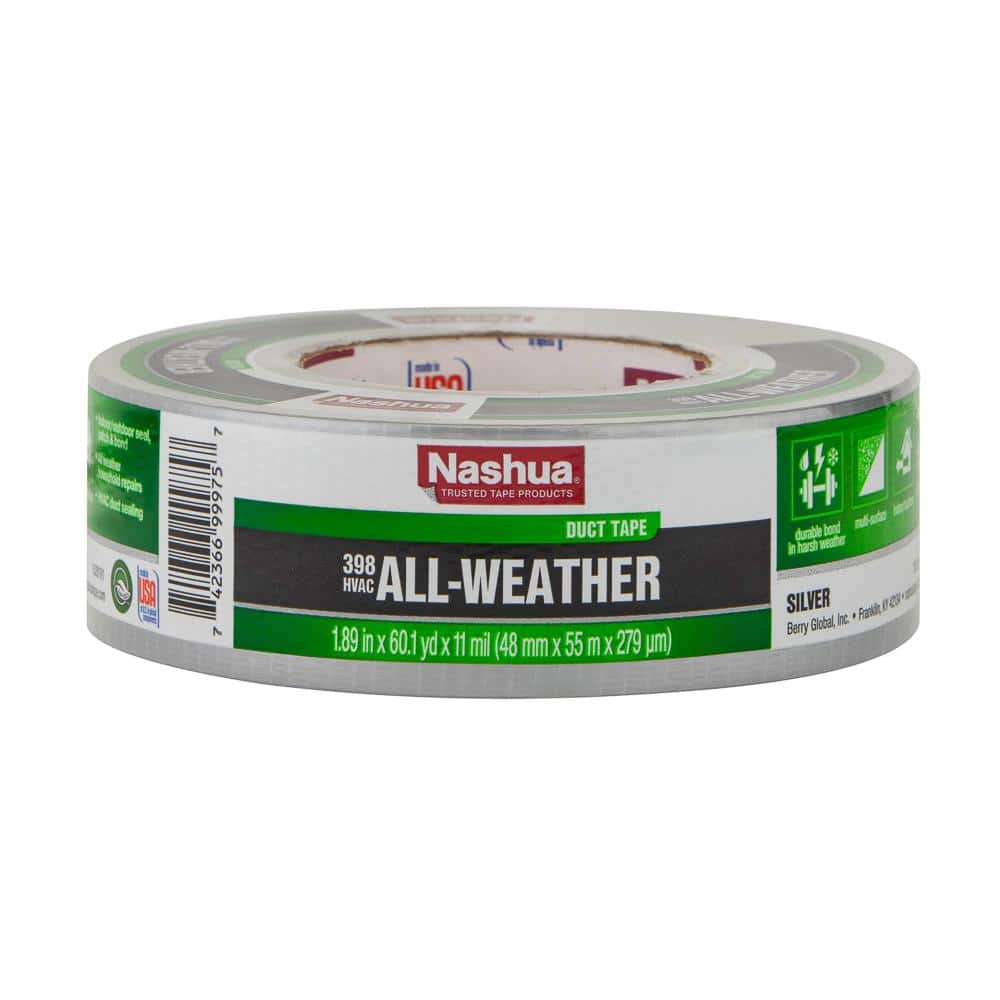1.89 in. x 60 yd. 398 All-Weather HVAC Duct Tape in Silver Pro Pack (12-Pack) - Hercitys