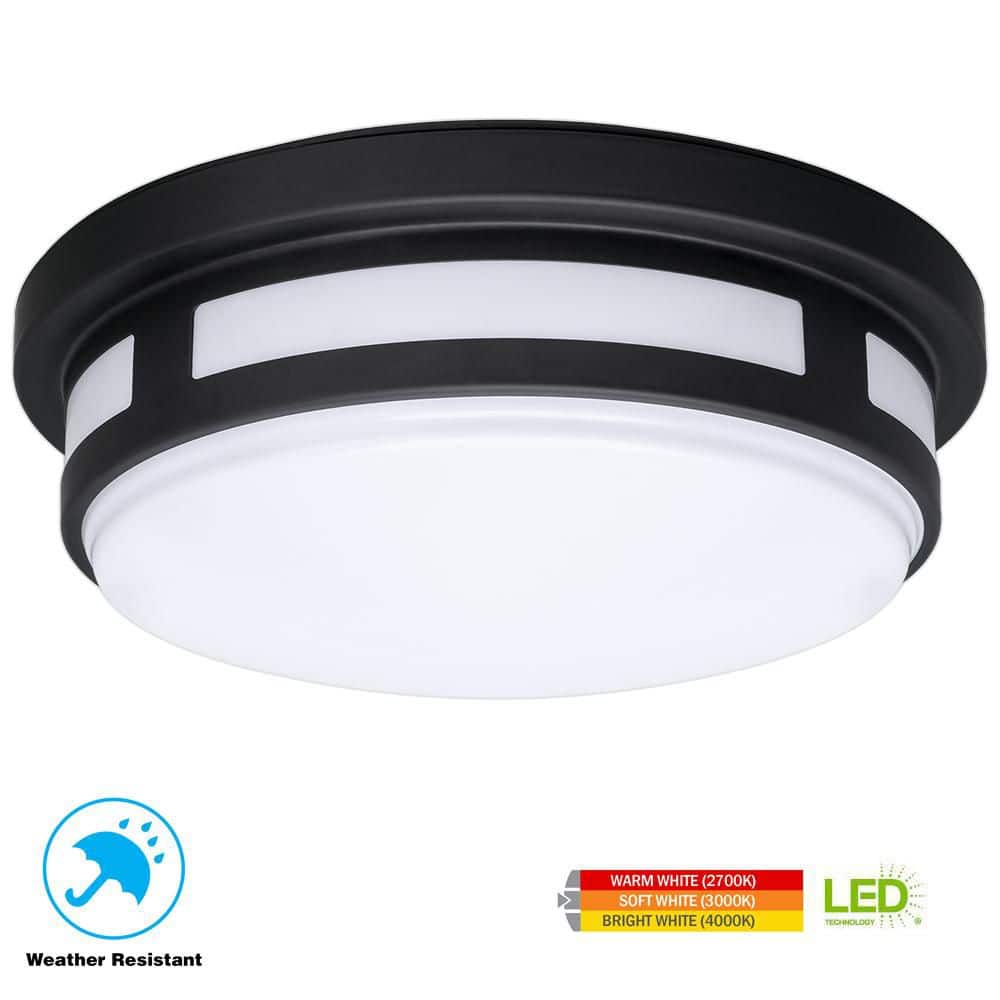 11 in. Round Black Indoor Outdoor LED Flush Mount Ceiling Light Adjustable CCT 830 Lumens Wet Rated Front or Side Door - Hercitys