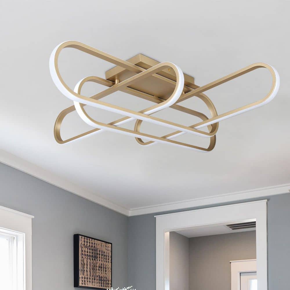 31 in. 40-Watt Flush Mount Gold Modern LED Dimmable Ceiling Light Fixture - Hercitys