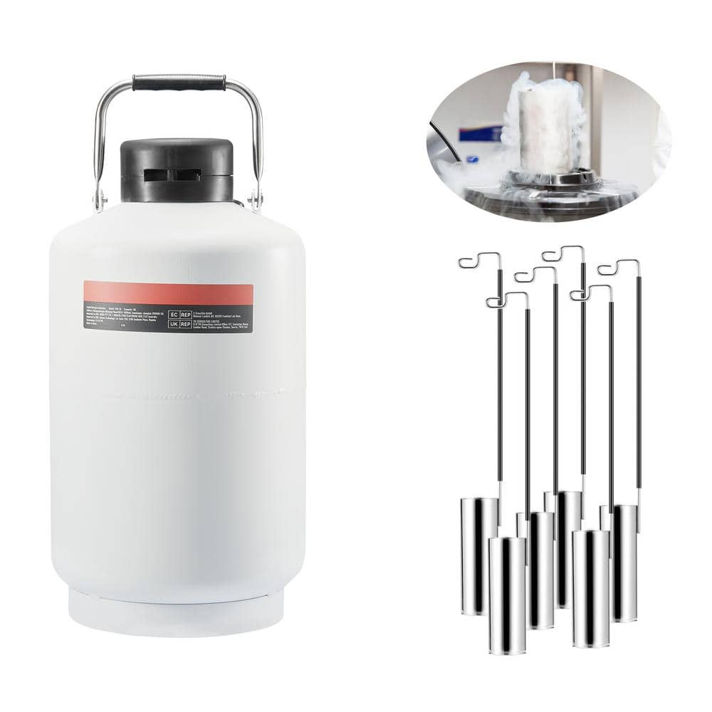 10 L Liquid Nitrogen Tank, Aluminum Alloy Dewar with 6-Canisters, Carry Bag and Straps, Cryogenic LN2 Tank - Hercitys