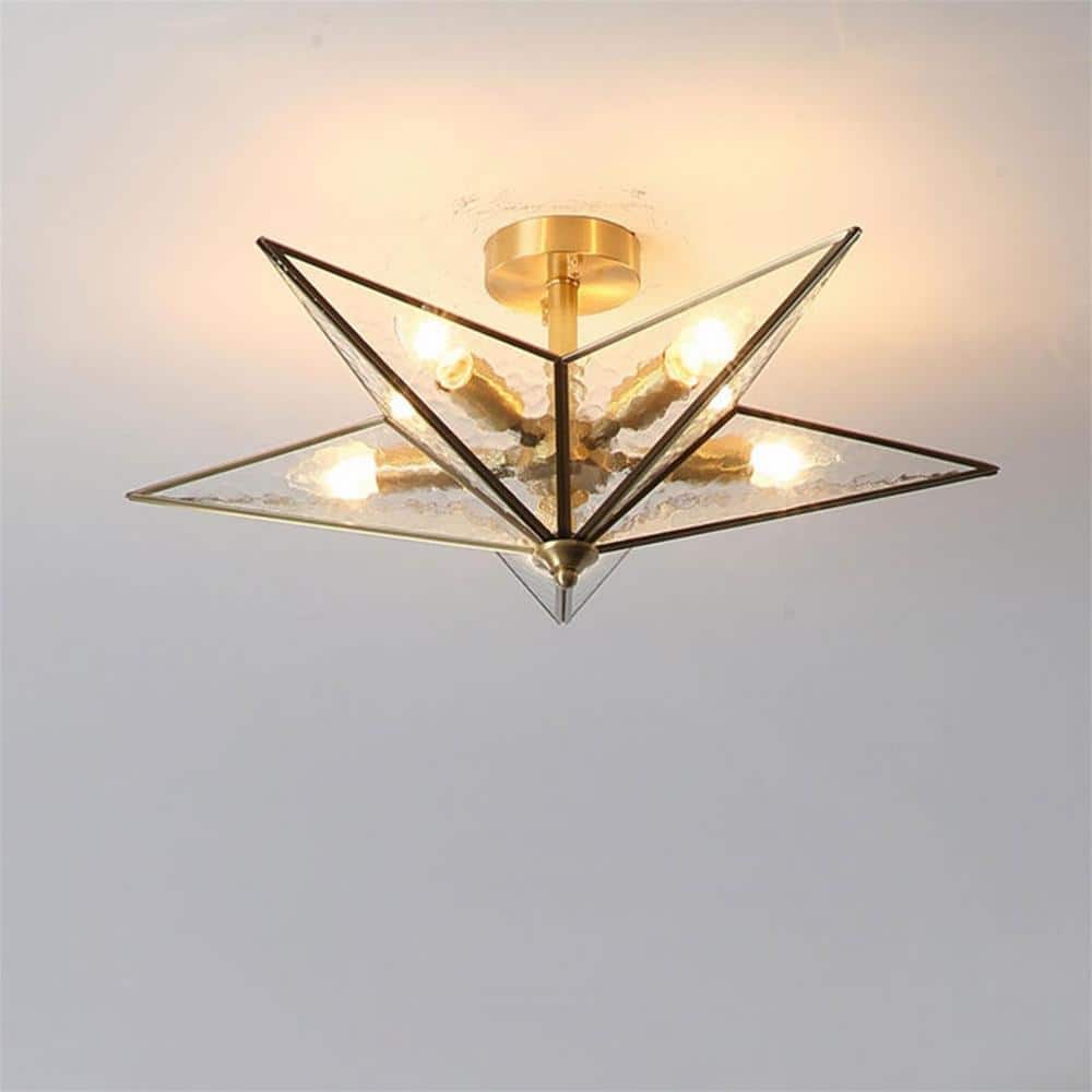 19.68 in. 5-Light Gold Semi-Flush Mount Ceiling Light Modern Star Shape with Glass Shade - Hercitys