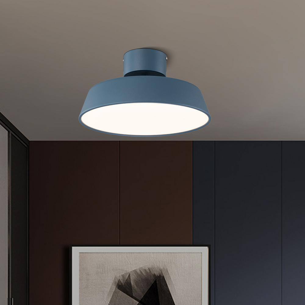 11.81 in. 1-Light Blue LED Semi-Flush Mount with Drum Shade Scandinavian Ceiling Light - Hercitys