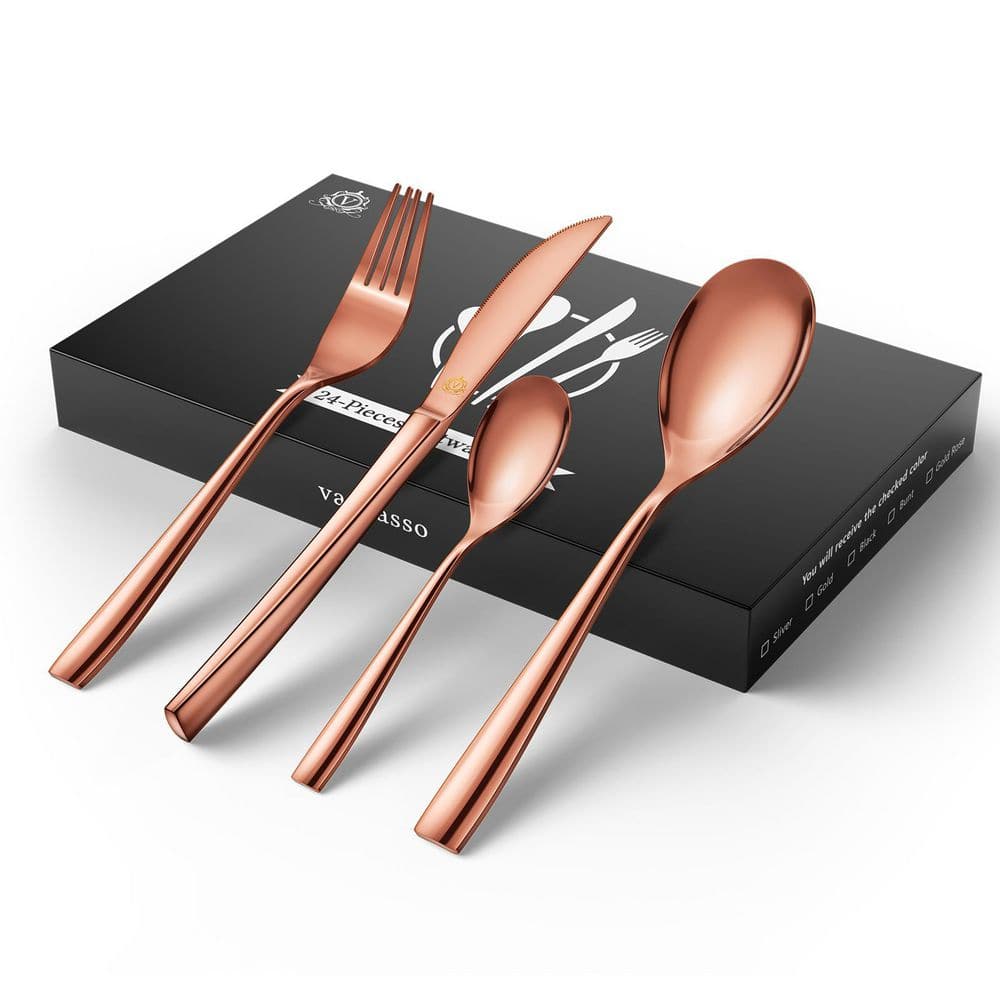 24-Piece Rose Gold Stainless Steel Flatware Set Silverware Set Serving Set Service for 6 - Hercitys