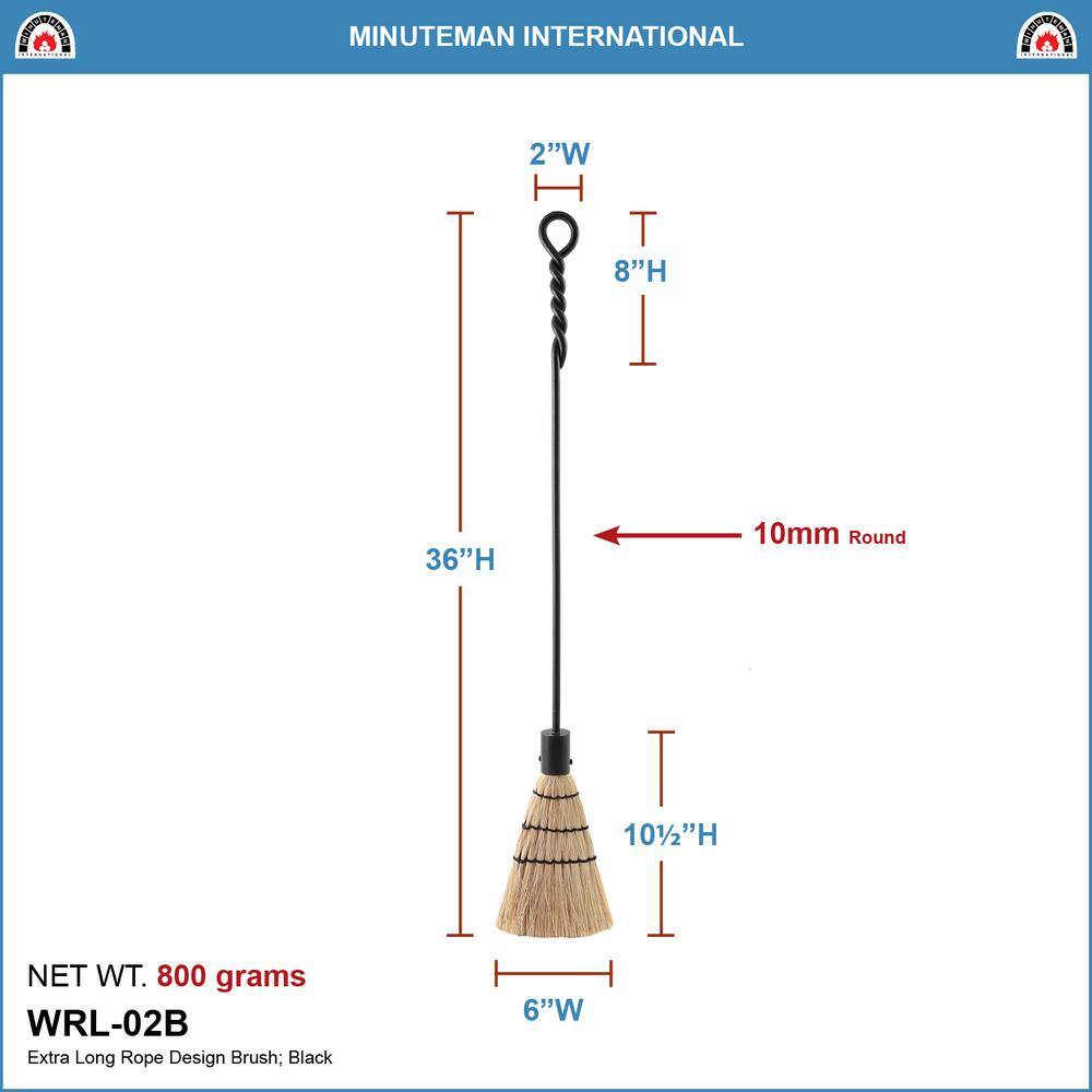 36 in. Tall Black Extra-Long Rope Design Fireplace Brush Tool - Hercitys