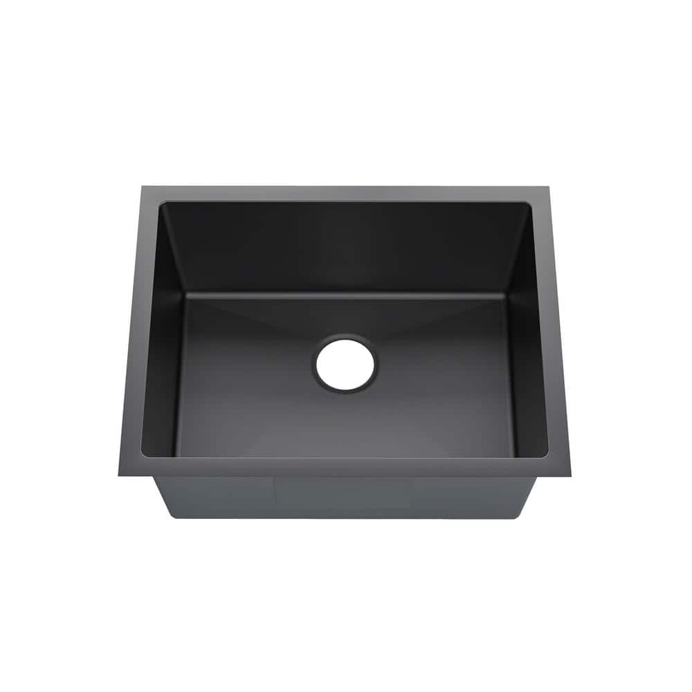 23 in. Undermount Single Bowl 18-Gauge Black 304 Stainless Steel Workstation Kitchen Sink - Hercitys