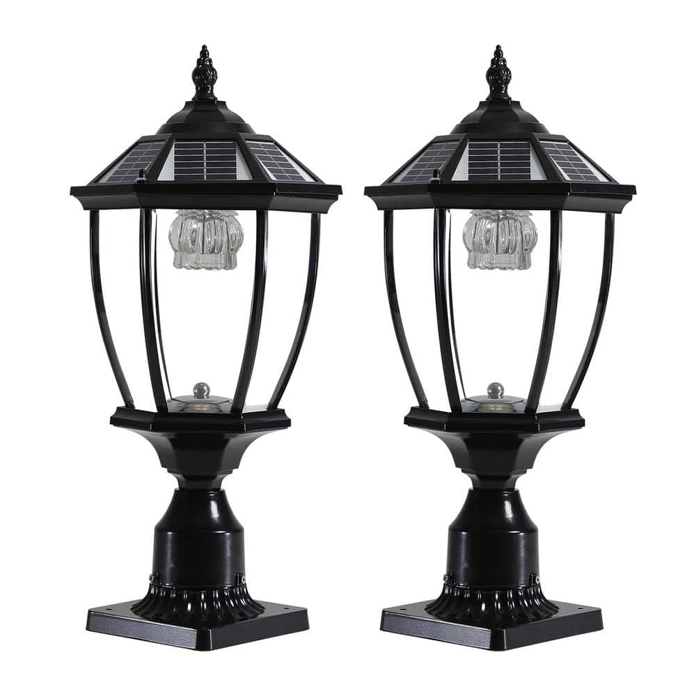 1-Light Black Aluminum Solar Outdoor Weather Resistant Post Light with Dimmable LED(2 pack) - Hercitys