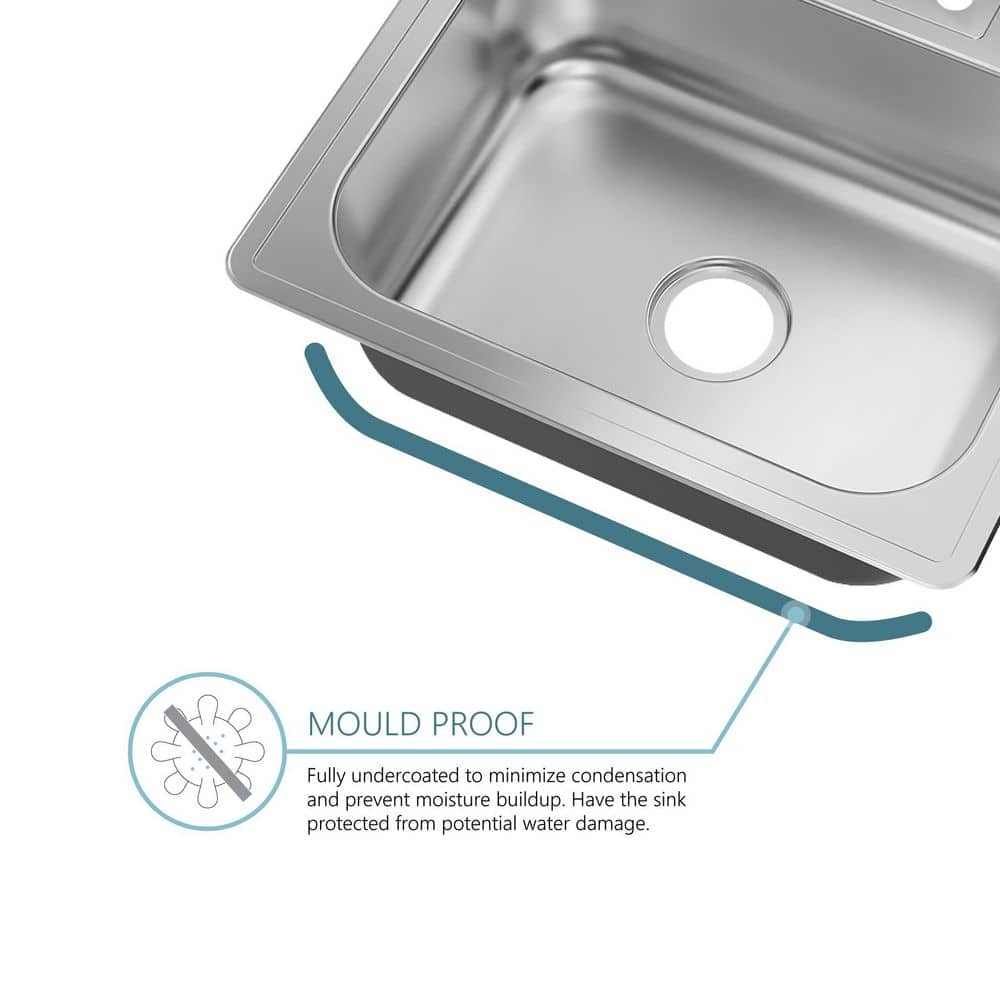 25 in. Drop-In Single Bowl 20-Gauge Stainless Steel Kitchen Sink - Hercitys