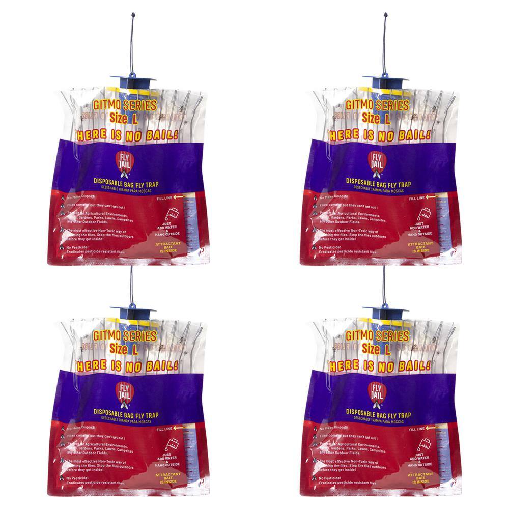 4 Gitmo Series Large Bag Outdoor Disposable Fly Trap, Pre-Baited with Flies Inn Attractant, Effective Fly Catcher - Hercitys