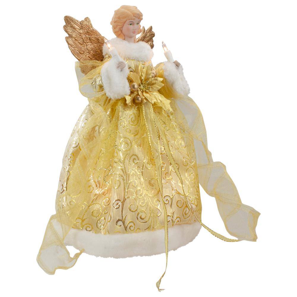 12 in. Lighted Gold Angel with Wings Christmas Tree Topper – Clear Lights - Hercitys