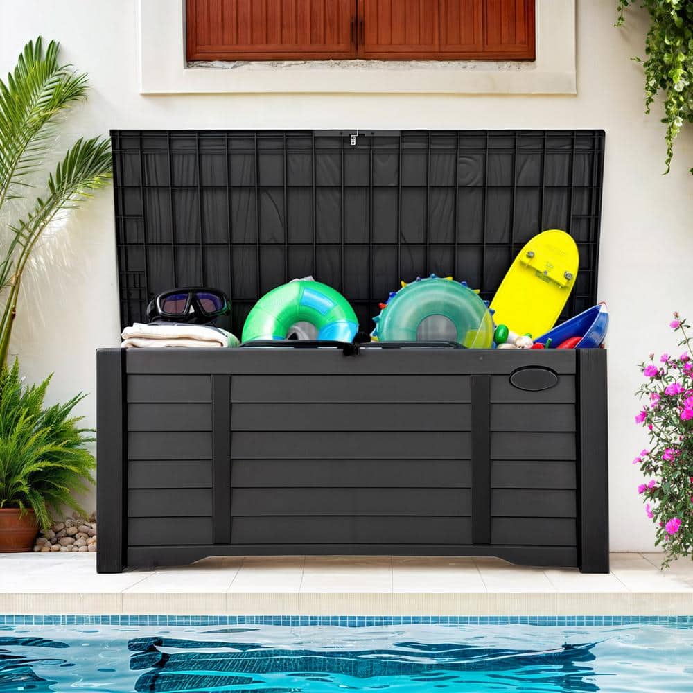 120 Gal. Water Resistant Resin Lockable Deck Box, Outdoor Storage For Patio Lawn and Garden, Black - Hercitys