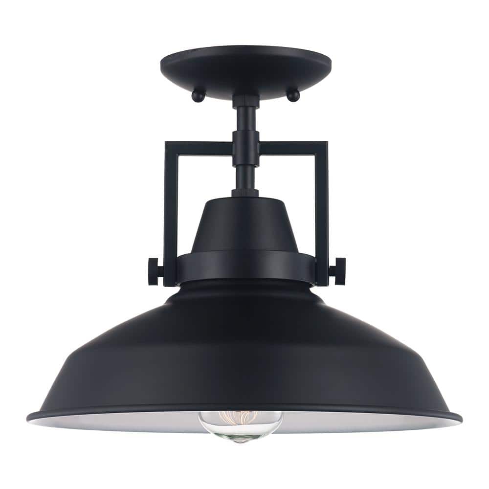 12 in. 1-Light Black Industrial Farmhouse Semi-Flush Mount Ceiling Light Fixture with Metal Shade - Hercitys
