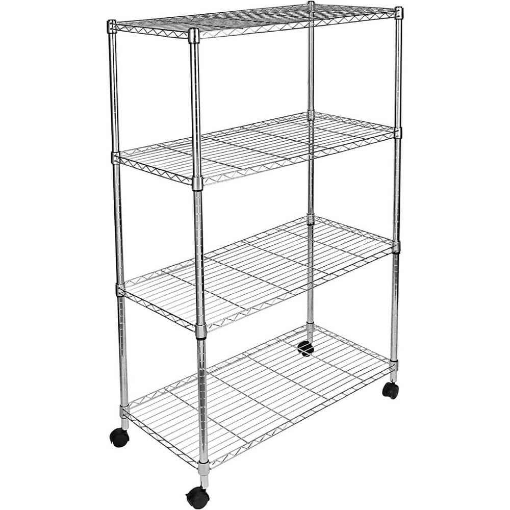 4-Shelf Iron Pantry Organizer with Wheels in Silver, Adjustable Heavy-Duty Storage Shelves for Kitchen - Hercitys