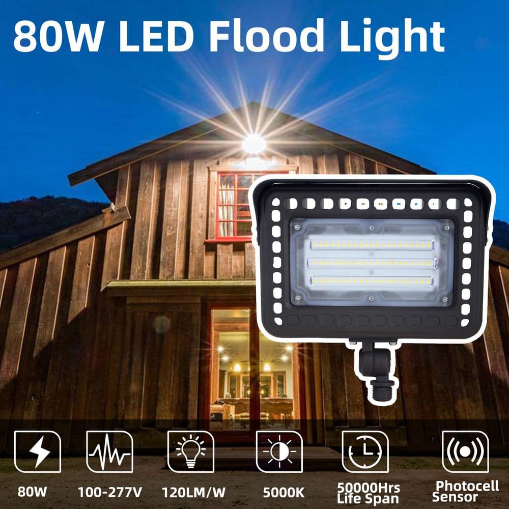 250-Watt Equivalence 120° Bronze Integrated LED Outdoor Flood Light 5000k White 9600 Lumens Dusk to Dawn - Hercitys
